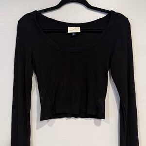 Universal Thread Scoop Neck Long Sleeve Black Crop Top Women's Size Small